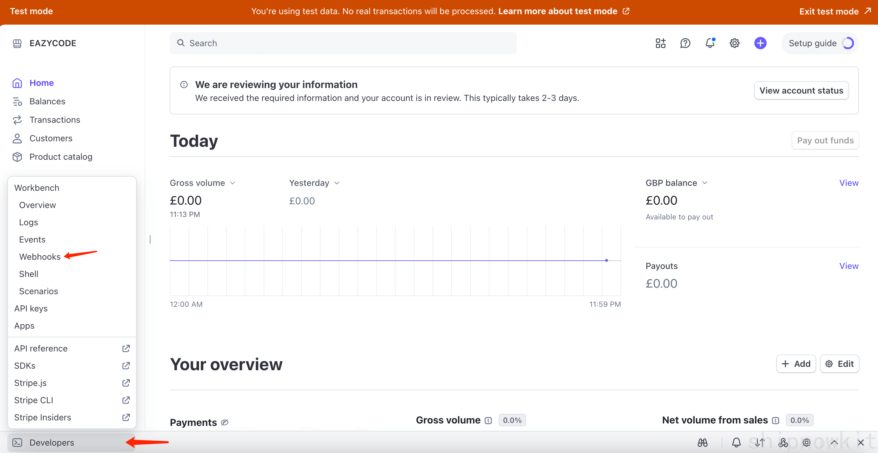 Stripe webhook creation page
