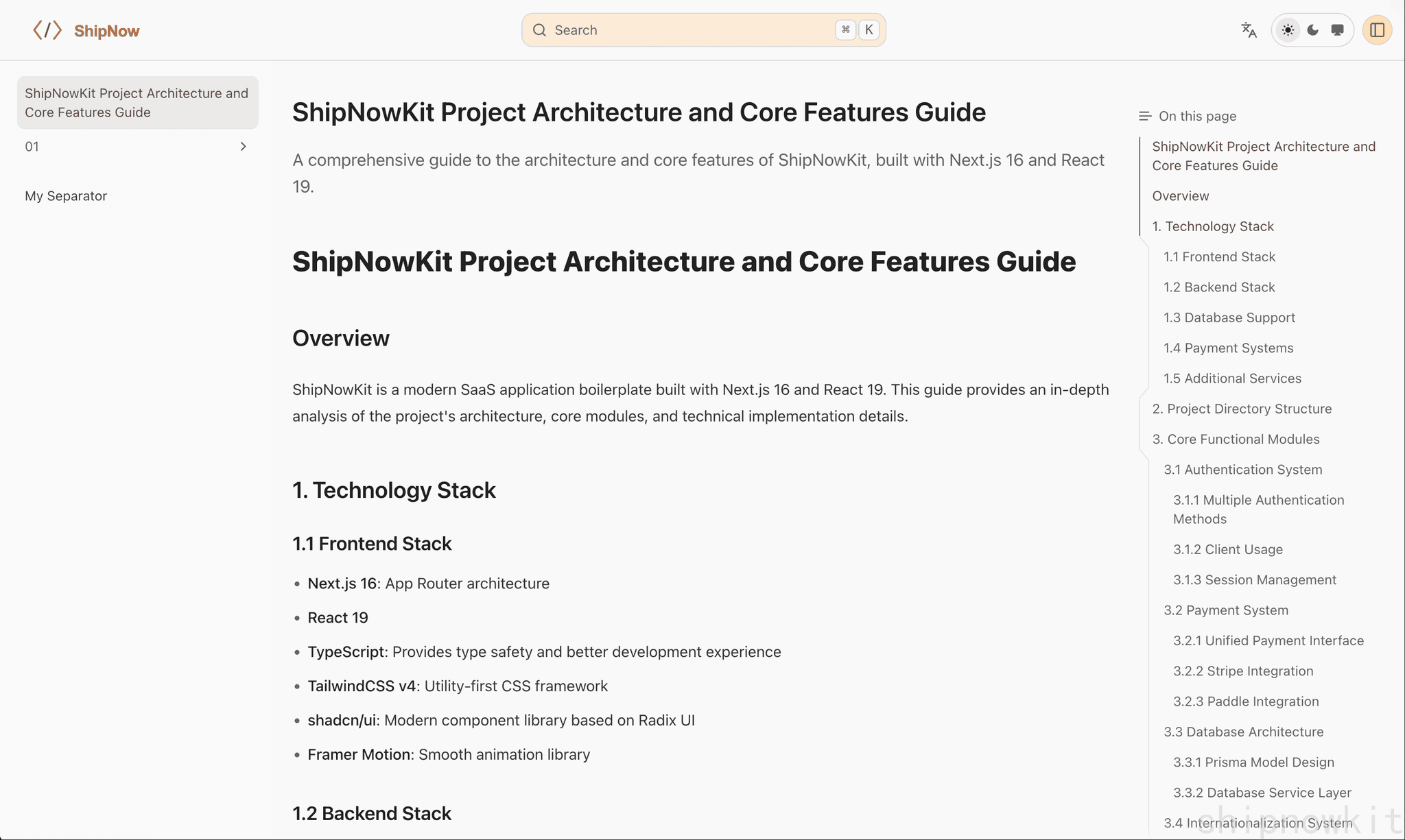 MDX-powered SaaS documentation system screenshot